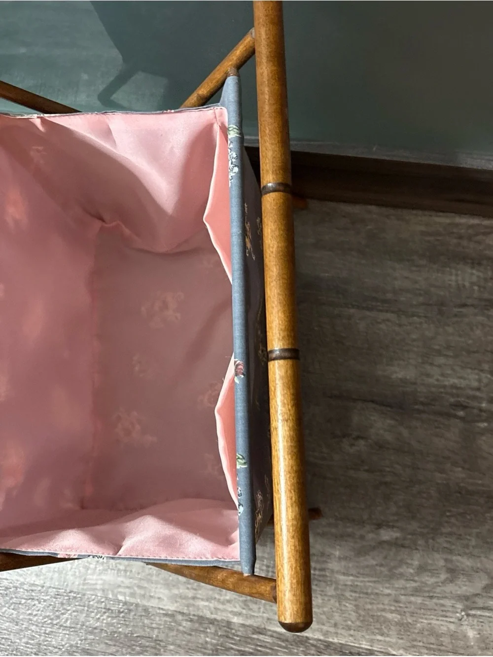 Vintage Floral Fabric Book Magazine Rack SewingYarn Caddy - Blue Pink Cottage